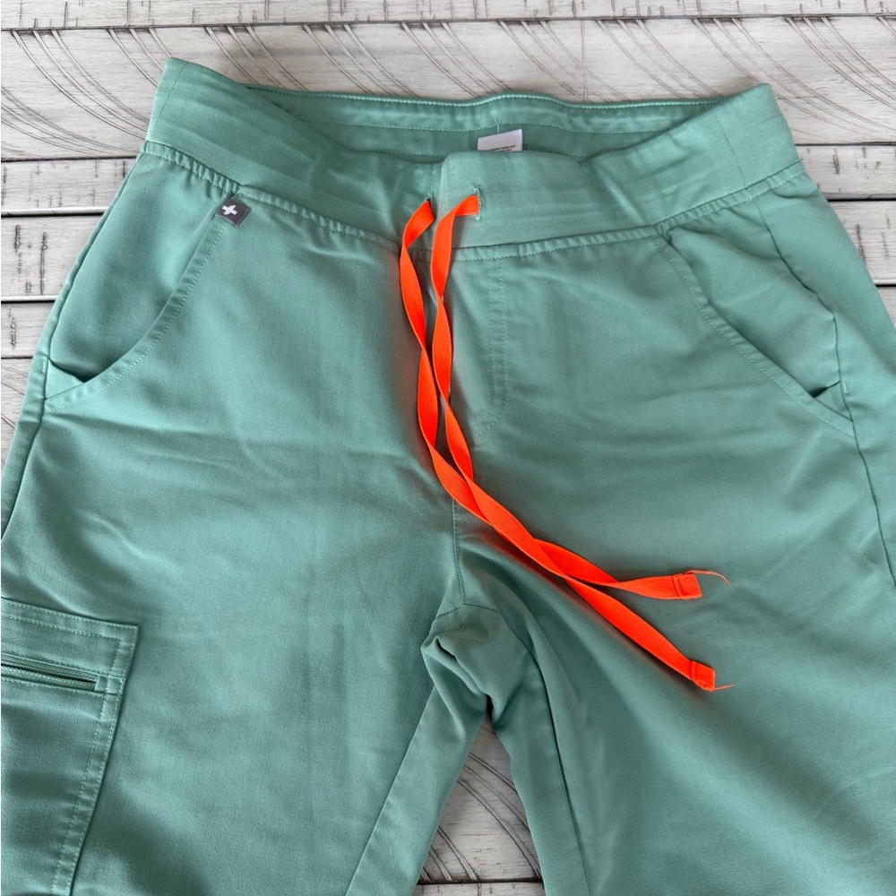 Figs Mint Green Track Pants with Neon Orange Drawstring